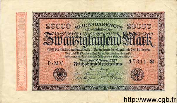20000 Mark GERMANIA  1923 P.085a q.SPL