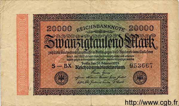 20000 Mark GERMANY  1923 P.085a F
