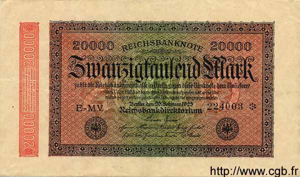 20000 Mark GERMANY  1923 P.085b VF