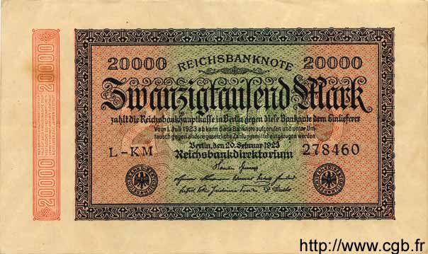 20000 Mark GERMANY  1923 P.085b XF