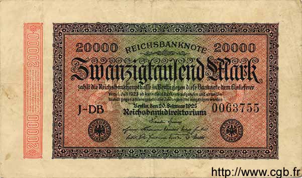 20000 Mark GERMANY  1923 P.085b VF