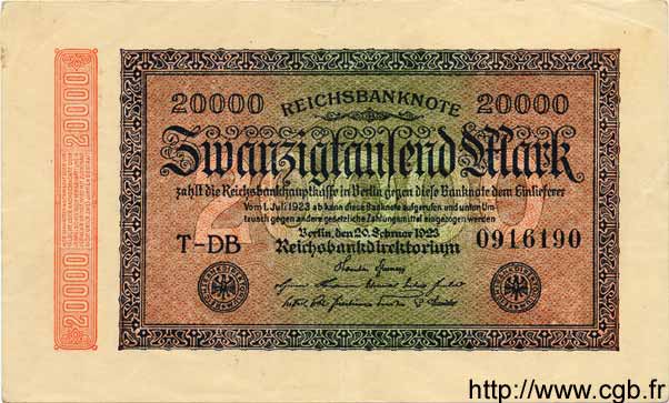 20000 Mark GERMANIA  1923 P.085b BB to SPL