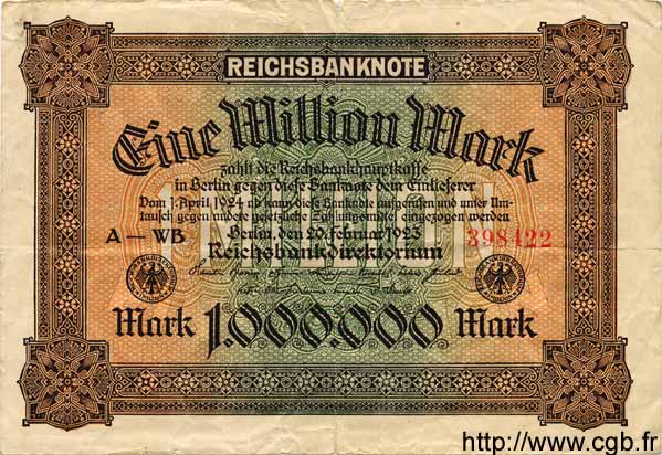 1 Million Mark DEUTSCHLAND  1923 P.086a S