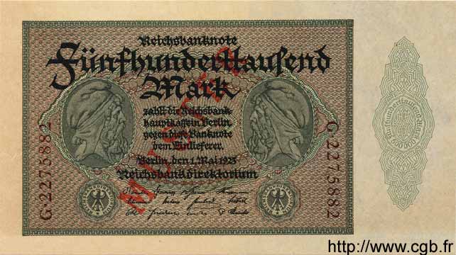 500000 Mark Spécimen GERMANY  1923 P.088bs UNC