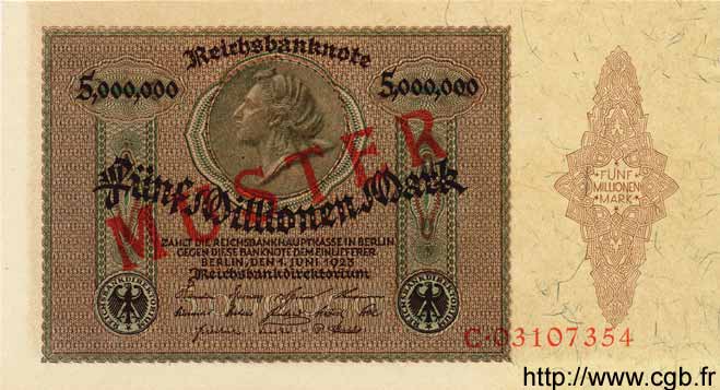 5 Millions Mark Spécimen GERMANIA  1923 P.090s q.FDC
