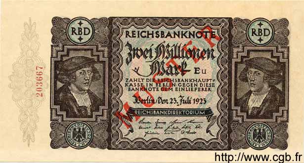 2 Millionen Mark Spécimen GERMANY  1923 P.089as UNC