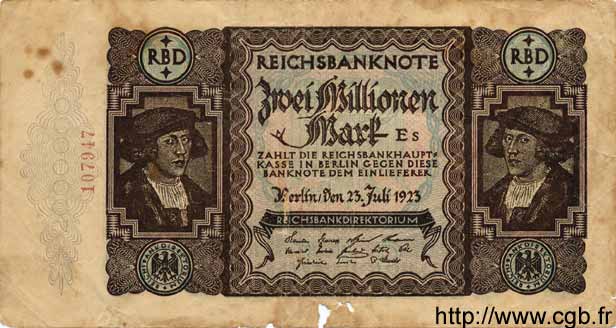 2 Millionen Mark GERMANY  1923 P.089a G