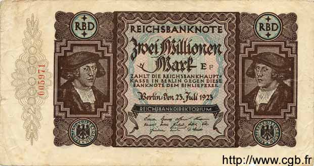 2 Millionen Mark GERMANIA  1923 P.089a MB