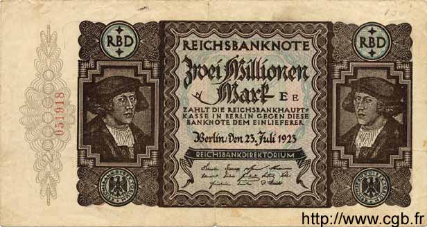 2 Millionen Mark GERMANY  1923 P.089a VF