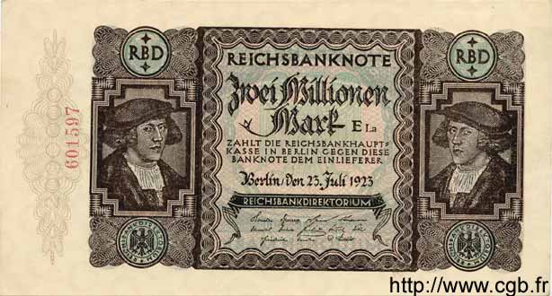 2 Millionen Mark GERMANY  1923 P.089a AU