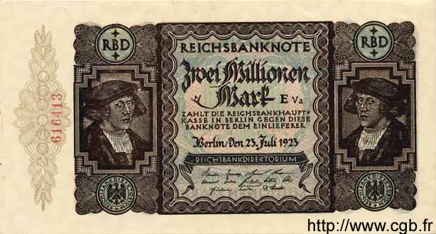 2 Millionen Mark GERMANY  1923 P.089a UNC-