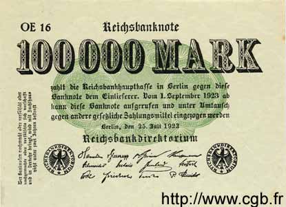 100000 Mark DEUTSCHLAND  1923 P.091a fST+