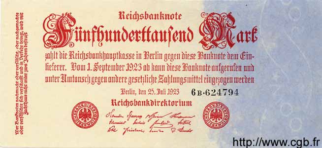 500000 Mark GERMANY  1923 P.092 UNC-