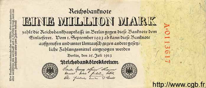 1 Million Mark DEUTSCHLAND  1923 P.094 fVZ