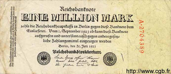 1 Million Mark GERMANY  1923 P.094 F