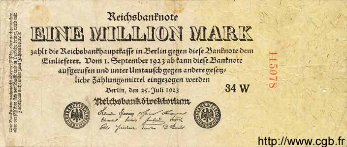 1 Million Mark GERMANY  1923 P.094 VG