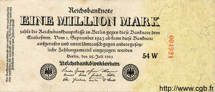1 Million Mark GERMANIA  1923 P.094 q.BB