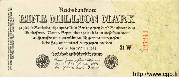 1 Million Mark GERMANY  1923 P.094 XF