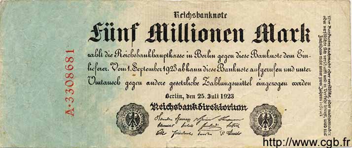 5 Millionen Mark GERMANIA  1923 P.095 MB
