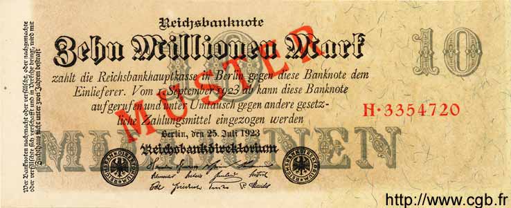10 Millionen Mark Spécimen GERMANIA  1923 P.096s q.FDC