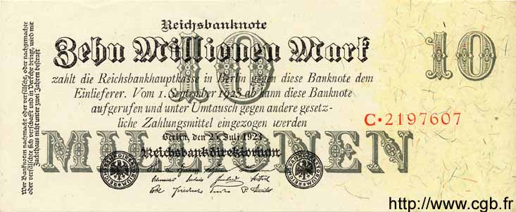 10 Millionen Mark GERMANIA  1923 P.096 AU