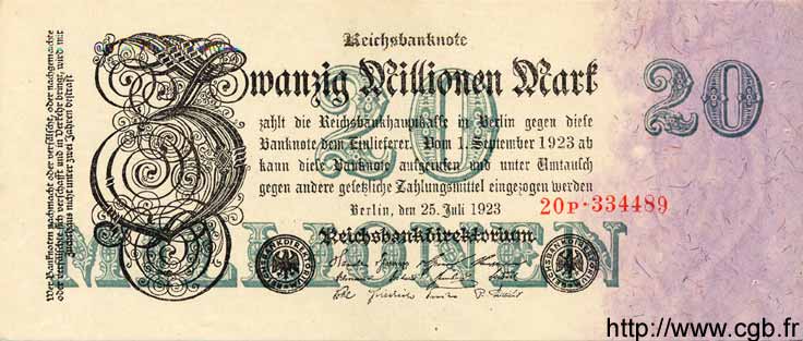20 Millionen Mark GERMANIA  1923 P.097b SPL