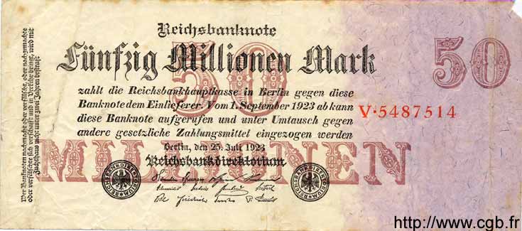 50 Millionen Mark GERMANIA  1923 P.109 MB