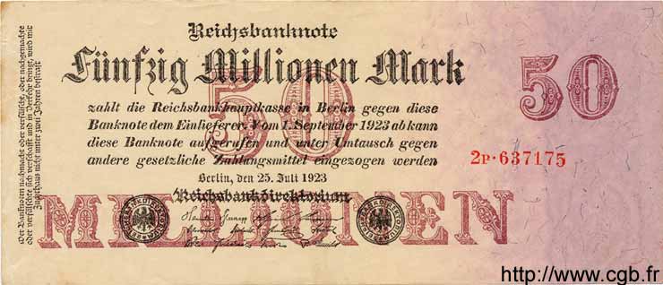 50 Millionen Mark GERMANIA  1923 P.109 q.SPL