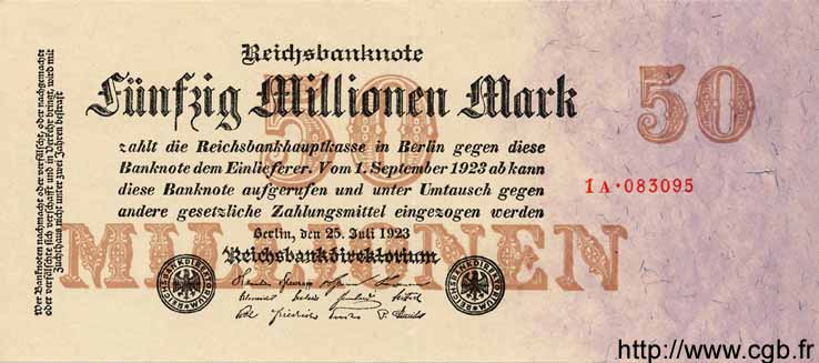 50 Millionen Mark GERMANY  1923 P.109 AU
