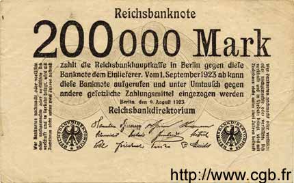 200000 Mark DEUTSCHLAND  1923 P.100 SS