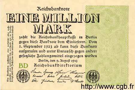 1 Million Mark GERMANIA  1923 P.102b AU
