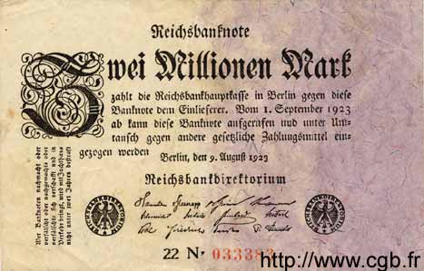 2 Millionen Mark GERMANIA  1923 P.103 q.BB
