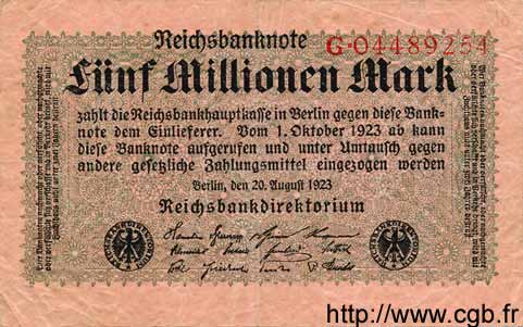 5 Millionen Mark GERMANIA  1923 P.105 q.BB