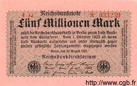 5 Millionen Mark GERMANIA  1923 P.105 q.FDC