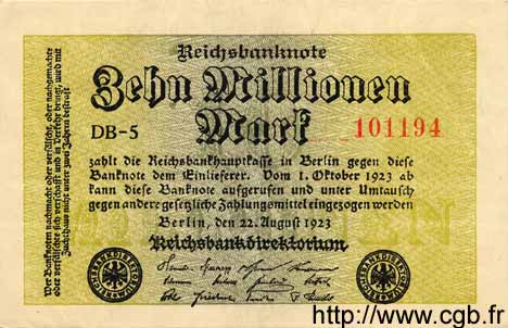 10 Millionen Mark GERMANIA  1923 P.106a q.FDC