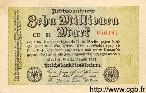10 Millionen Mark GERMANY  1923 P.106b XF
