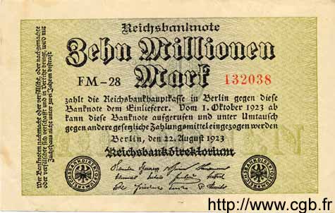 10 Millionen Mark GERMANIA  1923 P.106c SPL