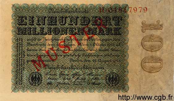 100 Millionen Mark Spécimen GERMANIA  1923 P.107as q.FDC