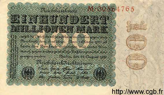 100 Millionen Mark GERMANY  1923 P.107a VF