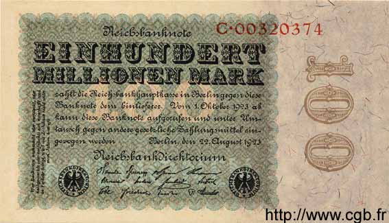 100 Millionen Mark GERMANY  1923 P.107a UNC