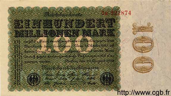 100 Millionen Mark GERMANY  1923 P.107a UNC-