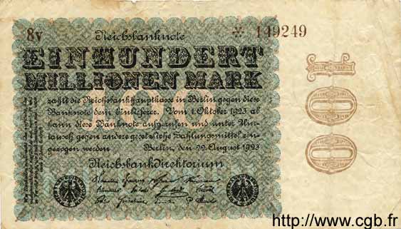 100 Millionen Mark GERMANY  1923 P.107c VG