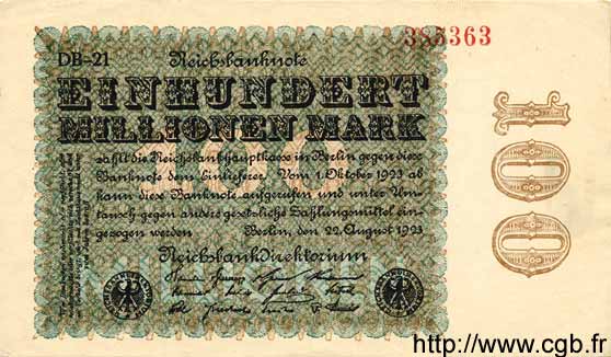 100 Millionen Mark ALEMANIA  1923 P.107e EBC