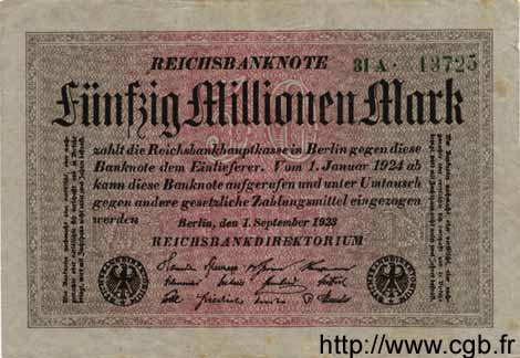 50 Millionen Mark GERMANIA  1923 P.109a q.SPL