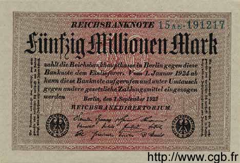 50 Millionen Mark GERMANY  1923 P.109a UNC-