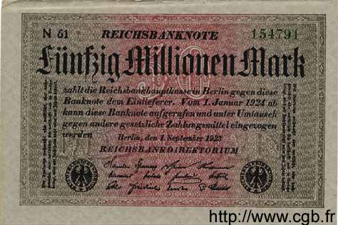 50 Millionen Mark GERMANY  1923 P.109a VF
