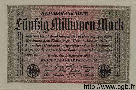 50 Millionen Mark GERMANY  1923 P.109a XF