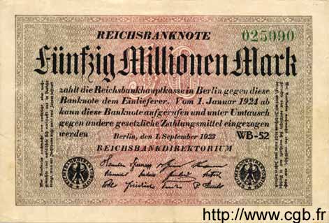 50 Millionen Mark GERMANY  1923 P.109b VF