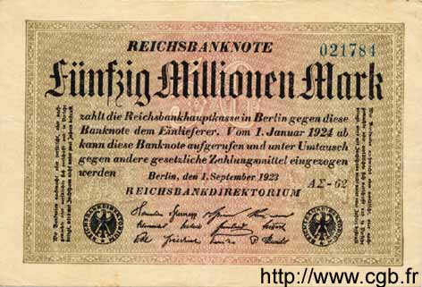 50 Millionen Mark GERMANIA  1923 P.109b BB