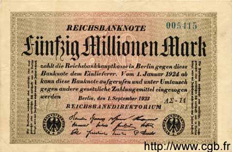 50 Millionen Mark GERMANY  1923 P.109b XF-